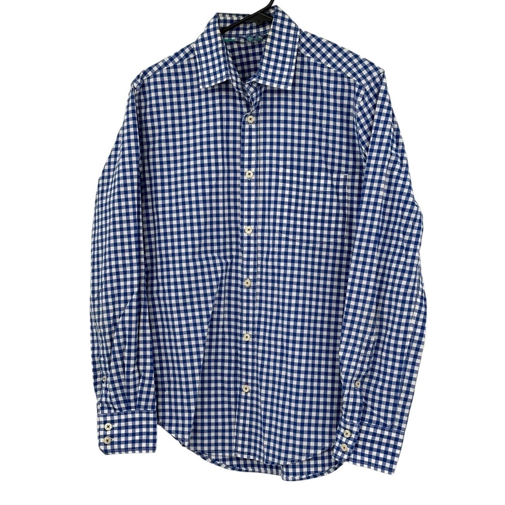 Boden Shirt Mens Small Blue Gingham Button Up Summer Casual Preppy 100% Cotton